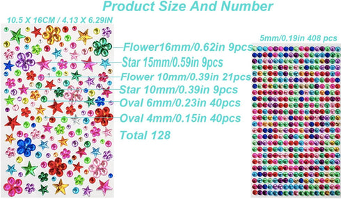 561Pcs Gem Stickers Rhinestone for Crafts,Self Adhesive Jewels Stickers,Jewels for Arts & Crafts for Kids, Heart,Circle,2 Sheet 3Shape,Glue Pen an...