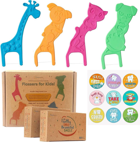 Biodegradable Kids Flossers -100 Pack, Natural Kids Floss Picks, Fluoride Free, Biodegradable Floss Pick, Organic Animal Kids Dental Floss Picks, ...