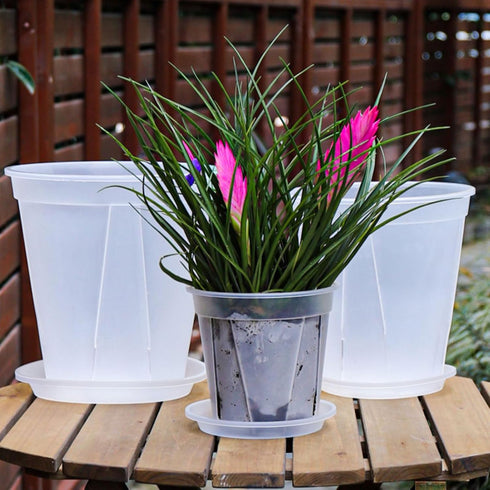 Plant Pots 7 inch Set of 3, Clear Plastic Nursery Pots with Drainage Holes and Saucers, Seedling Pots Seed Starter Pots Planter Pots for Indoor Ou...