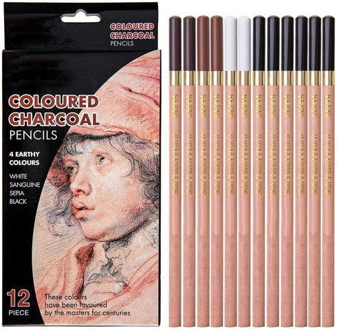12PCS 4 Colors Sketching Pencils Wooden Charcoal Drawing Pencil Art Supplies with Gift Box for Art Students, Beginners, Professional Painter, Whit...