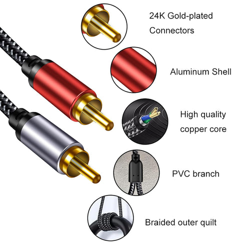 2RCA Cable Braided 6 ft: Hi-Fi Sound Double Layer Shielded Zinc Alloy Case Male 2rca Stereo Audio Cord for Home Theater, HDTV, Amplifiers, Hi-Fi S...
