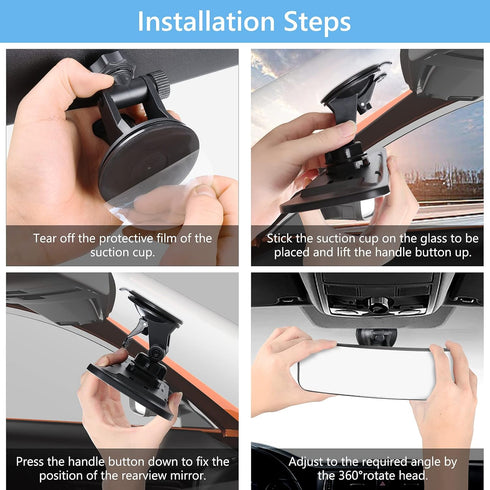 12" Large Convex Rear View Mirror, Suction Cup Anti-Glare Rearview Mirror White Mirror with Panoramic Wide Angle Mounted on Windshield for RV Mari...