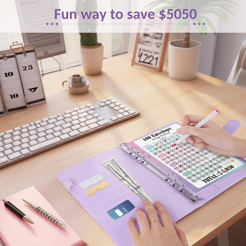Sooez 100 Envelopes Money Saving Challenge, Savings Challenges Book with Envelopes, Flexible Saving $5050, 2600, 300, Savings Binder with 100 Pock...