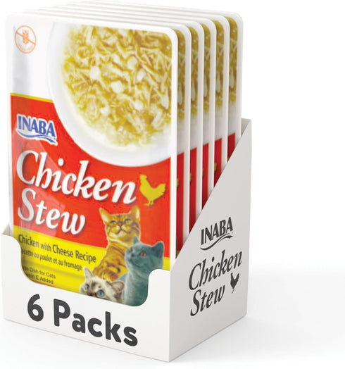 INABA Grain-Free Chicken Stew Side Dish/Complement/Dry Cat Food Topper/Treat for Cats with Vitamin E, 1.4 Ounce Each Pounch|6 Pouches Total, Chick...