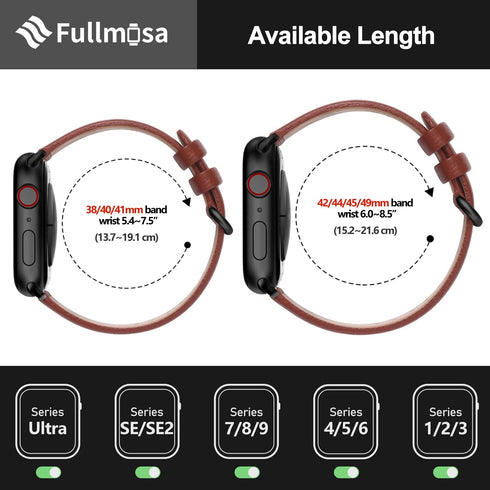 Fullmosa Leather Bands Compatible with Apple Watch Band 49mm 46mm 45mm 44mm 42mm for Men Women, Top Grain Genuine Leather Strap for iWatch Ultra 2...