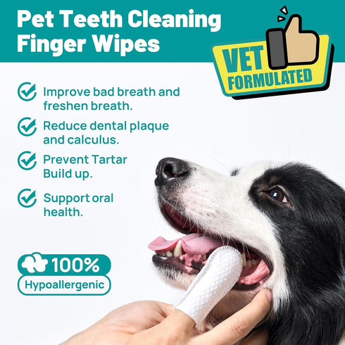Dog Dental Care Wipes - Cat & Dog Teeth Cleaning Finger Wipes - Dog Tooth Brushing Kit Dental Wipes - Reduces Plaque & Freshens Breath (50 Pcs)...