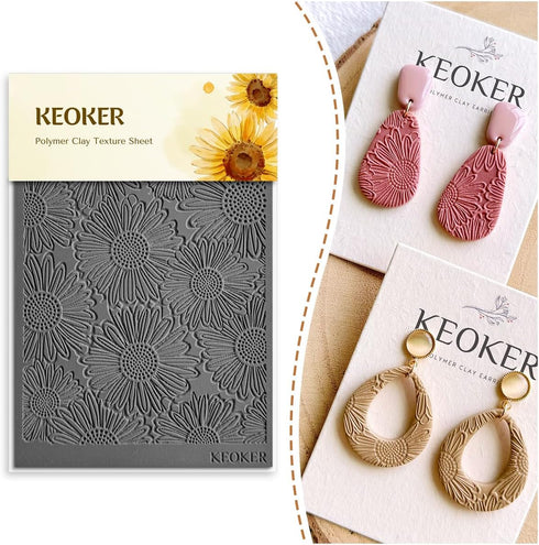KEOKER Polymer Clay Texture Sheets, Clay Texture Mat for Making Earrings Jewerly, Polymer Clay Earrings Tools (Flower A)...