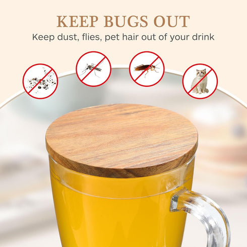 4pcs Cup Lid Cover Wooden Coffee Mug Wooden Tea Glass Drink Cup Lid Reusable Mug Lid Tea Kettle Lid for Keeping Warm...
