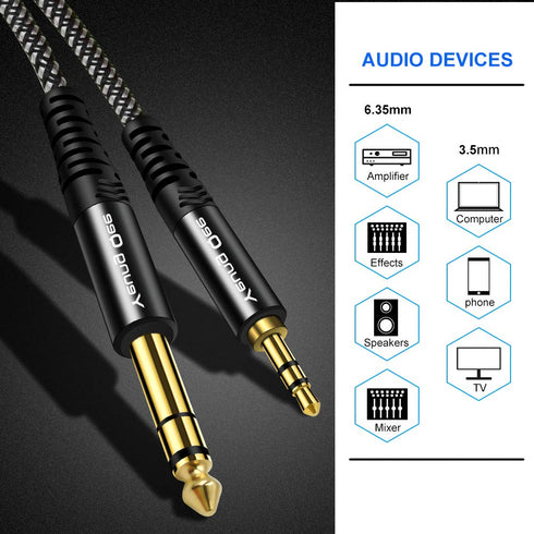 3.5mm to 6.35mm Stereo Audio Cable 3 ft,Yeung Qee 1/4 to 1/8 Audio Cable,3.5mm Male to 6.35mm Male TRS Nylon Braid Cable Compatible for iPod, Lapt...