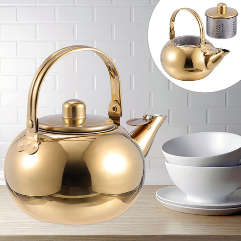 Cabilock Stainless Steel Teapot 1000ML Teapot with Removable Infuser & Spout Filter, Thicken Tea Kettle Stovetop Safe Teapot Infuser Kettle for Co...