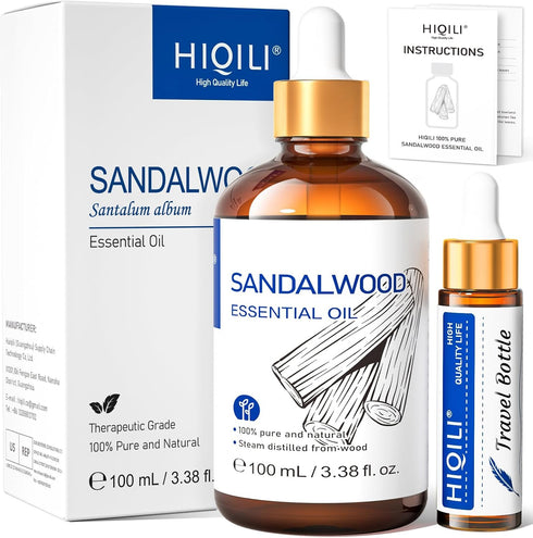 HIQILI Sandalwood Essential Oils, Long-Lasting Scent for Perfume, Diffuser, Soap Making & Candle- 3.38 Fl Oz...