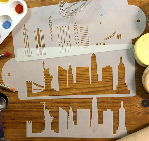 New York City Detailed Skyline Cake Stencil Side C1000 by Designer Stencils...