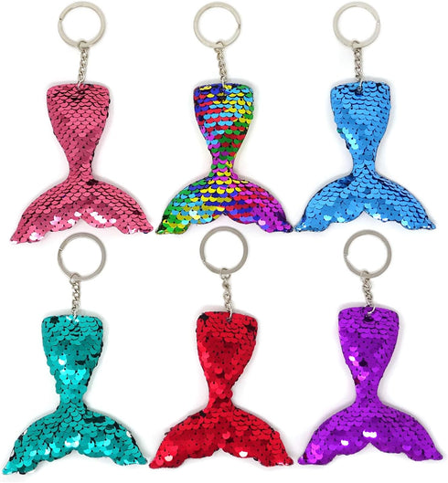 Honbay 6PCS Glitter Reversible Sequins Mermaid Tails Keychains Party Favors for Mermaid Themed Party...