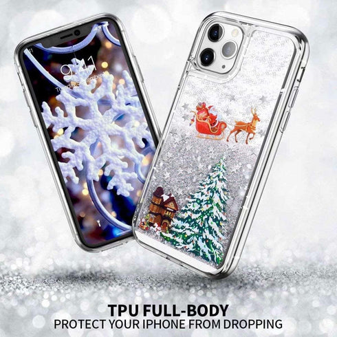 for iPhone 12 Pro Max Case iPhone 12 Pro Max Christmas Phone Case Glitter Sparkle Liquid Floating Case Shockproof Clear Soft TPU Bumper Case Xmas ...