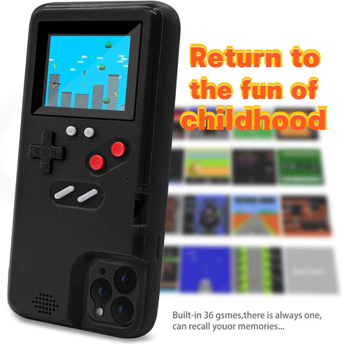 LucBuy Game Console Case Compatible for iPhone 11, Retro Protective Cover Self-Powered Case with 36 Small Games, Full Color Display, Shockproof Vi...