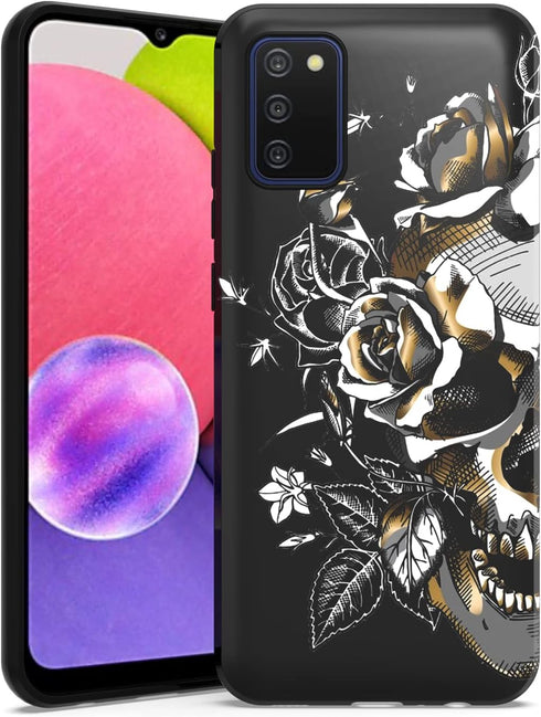 EnCases Cell Phone Case for Samsung Galaxy A03S, Samsung A03S Classic Black TPU Skull Shockproof Bumper Protective Case Cover for Women Girls Men...