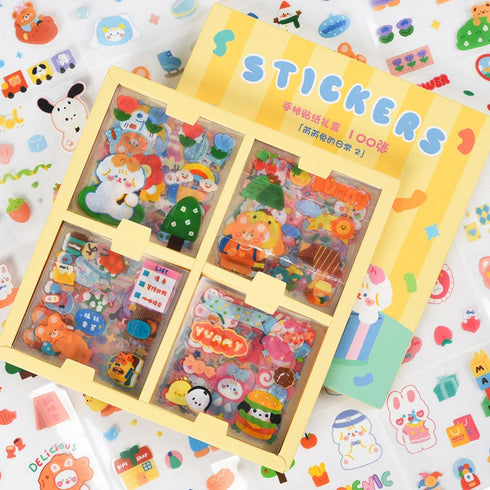 Kawaii Cartoon Bear Journaling Stickers - 100 Sheets Cute Rabbit Animal Transparent PET Scrapbooking Clipping Supplies Calendar Decals Sticker for...