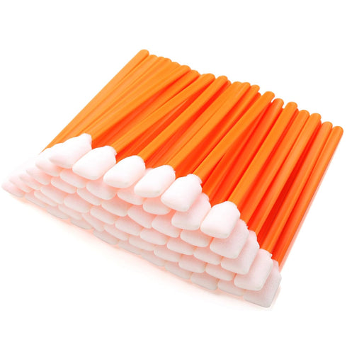 Foam Sticks Cleaning Swabs (50 pcs 5.25" Large Rectangular Foam Tips, Orange) Cleanroom Cleaning Swab Sponge Stick for Inkjet Printer, Optical Ins...