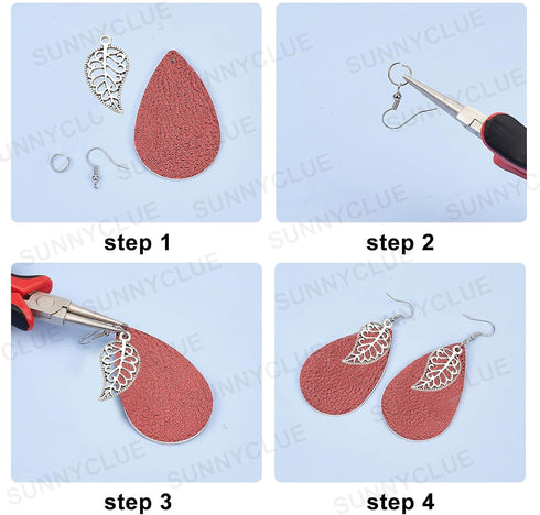 SUNNYCLUE 84Pcs DIY 10 Pairs Tree of Life Charms Faux Leather Teardrop Round Charm Black Red Stamping Faux Leather Earring Making Starter Kit Leaf...