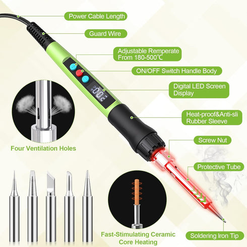 Soldering Iron Kit, 100W LED Digital Solder Iron Soldering Gun kit with Ceramic Heater, Adjustable Temperature Soldering Kit with Tips, Solder Wic...