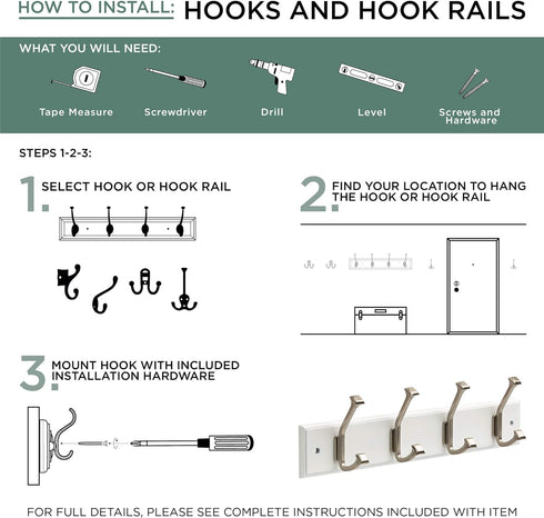 Liberty 129849 18-Inch Coat and Hat Hook Rail/Rack with 4 Heavy Duty Hooks, White and Satin Nickel...