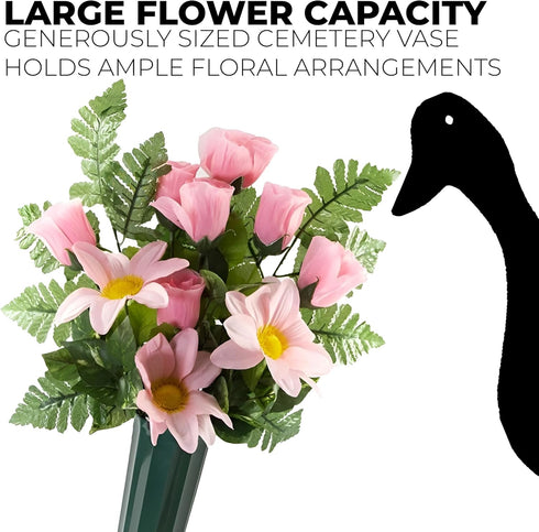 Black Duck Brand Green 9.75" Plastic Cemetery Memorial Grave Flute Flower Vases; 2 Pack...