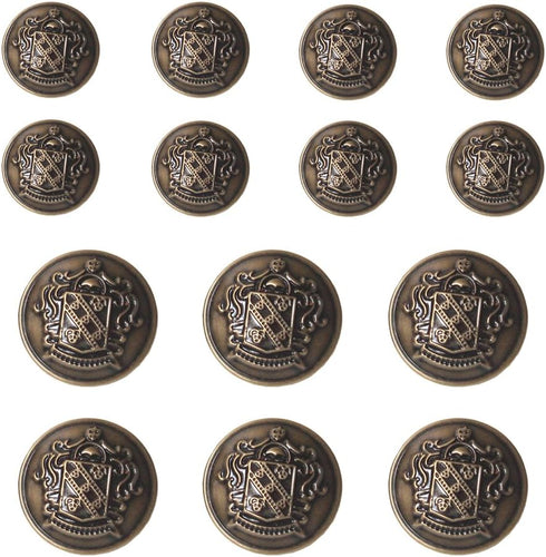 14 PCS Antique Metal Blazer Buttons Set 20mm (4/5 inch) 15mm (3/5 inch) for Blazers, Suits, Sport Coat, Uniform, Jackets (Antique Brass)...