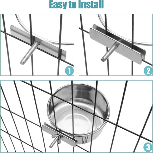 Dog Bowl Stainless Steel Pet Hanging Food Water Bowl Cage Feeding Cup Feeder for Dogs Cats Rabbits Birds Small Animal (Medium)...
