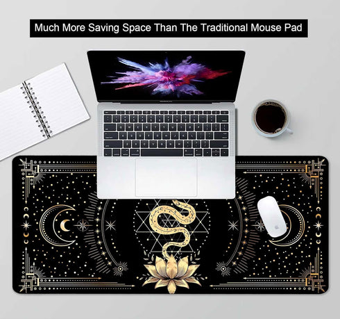 Black & Gold Large Mouse Pad, Boho Snake Witch Desk Mat for Desktop, Women Gaming Full Desk Mousepad, Moon Phases Computer Laptop Protector Writin...