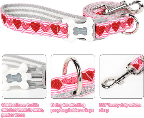 ARING PET Valentine's Day Dog Leash-Cute Pink Heart Dog Leash, Valentine Pet Leashes with Quick Release Buckle for Small Medium Large Dogs...
