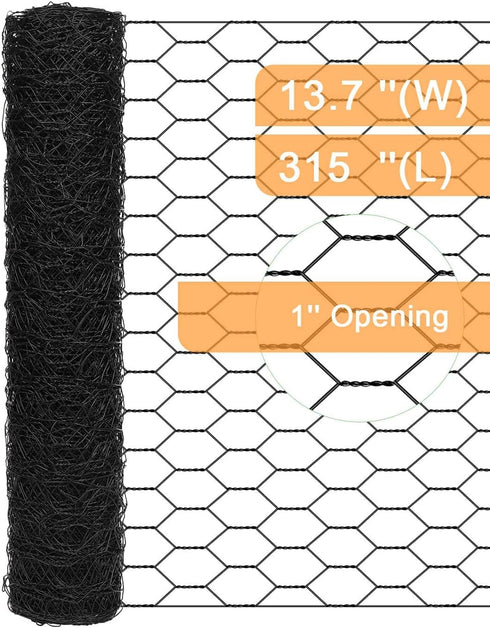 Garden Poultry Black Chicken Wire - 13.7 '' × 315 '' Chicken Wire for Crafts, Garden Fence Animal Barrier, 1 inch Mesh Poultry Netting Fence, Pet/...