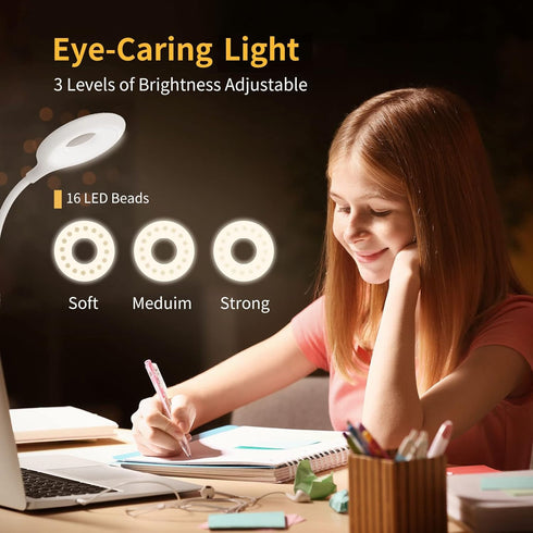 Clip on Light for Bed & Desk, Reading in Bed, Dorm, Flexible Gooseneck, Battery Operated Rechargeable Clamp Lamp for Headboard, Eye-Caring LED Lig...