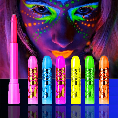 Glow in The Black Light Face & Body Paint, Neon Glow Fluorescent Face Paint Crayons for Halloween Club Makeup Xmas Glow Party...