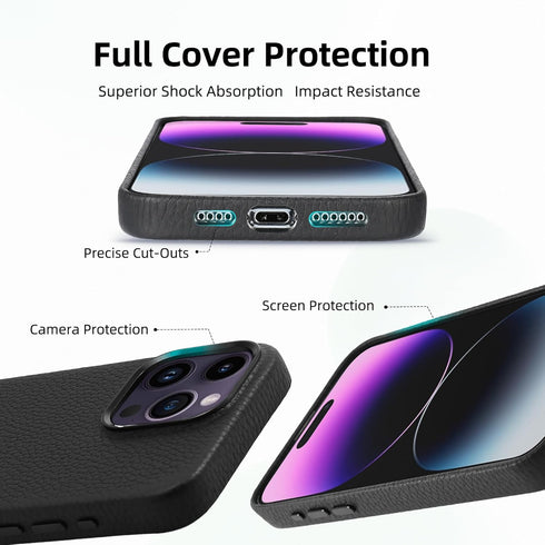 Genuine Leather Case for iPhone 15 Pro Max(2023) with MagSafe Function, Top Litchi Grain Leather Magnetic Phone Proctective Case for (iPhone 15 Pr...