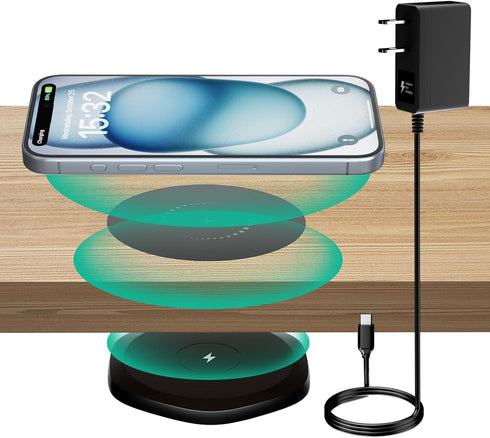 KPON Invisible Wireless Charger,30mm Under Desk Charger Mat, Furniture Table Nightstand Desktop Charging Station for iPhone 15/14/13/12/11//Samsun...