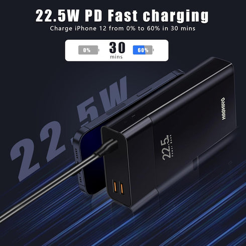 Haohiyo 20000mAh Portable Charger Power Bank, with LED Display, QC 22.5W and PD 20W Bidirectional Fast Charging, 3 Outputs & 2 Inputs, for iPhone,...