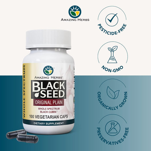 Amazing Herbs Whole Spectrum Black Seed Original Plain, Vegetarian Capsules - Gluten Free, Non GMO, Cold Pressed Nigella Sativa Aids in Digestive ...