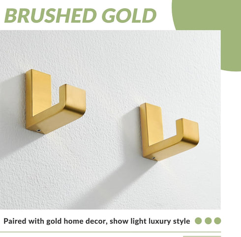 APLusee L Shape Bath Towel Hook 2 Pack, 304 Stainless Steel Coat Holder, Wall Mounted Storage Hanger for Bathroom Kitchen, Brushed Gold...