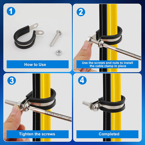 50pcs 1/2 Inch / 1.27cm Cable Clamps, Stainless Steel Insulated Clamp Wire Organizer Clips Mounting Cord Fastener Clips...