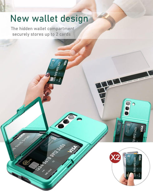 WeLoveCase Samsung Galaxy S22 Plus Case Wallet Case with Credit Card Holder & Hidden Mirror, All-Round Protection Shockproof Phone Cover Designed ...