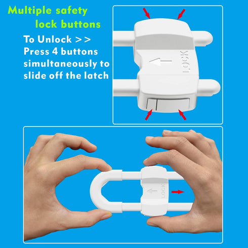 4 Buttons Child Safety Cabinet Locks for Cabinet Pulls Cabinet Handles Knob Kitchen Locks Child Safety U-Shaped Baby Proofing 10 Pack Black...