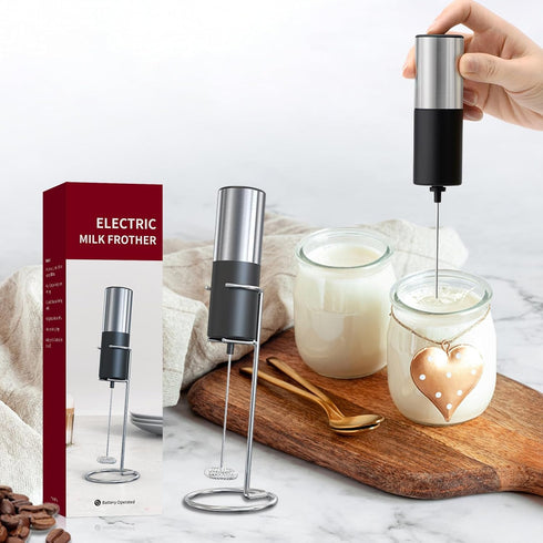 Strong Electric Milk Frother with Stand, Handheld Electric Whisk, Battery Operated Milk Foam Maker, Coffee Mixer Wand for Drink Chocolate Lattes F...