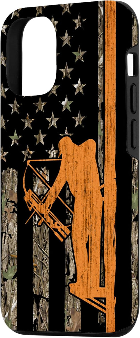 iPhone 12/12 Pro Bow Hunting Tree Stand Deer Hunter American Flag Camouflage Case...