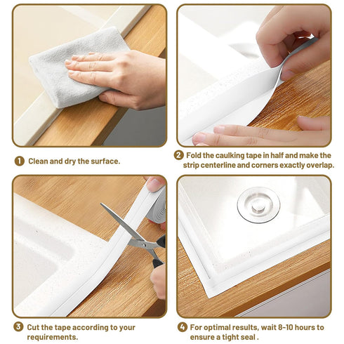 White Caulk Tape Waterproof Self Adhesive, Toilet Caulk Sealant Tape,Bathtub Caulk Sealing Strip Tape for Kitchen,Bathroom Caulking Tape,Floor Wal...