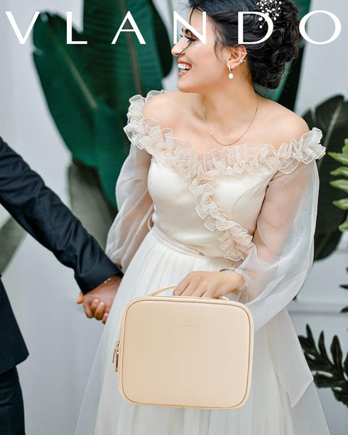 Vlando Travel Makeup Bag, Large Capacity Cosmetic Bag for Women PU Leather Makeup Case Organizer Portable Make up Bag with Dividers and Handle for...