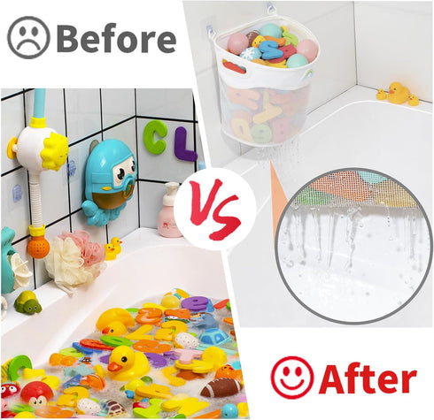 Quick-Fetch Way Mesh Bath Toy Holder, Wide Opening and Large Capacity Bath Toy Storage for Quick Access to Toys, Space-Saving Wall-Mounted Bath To...