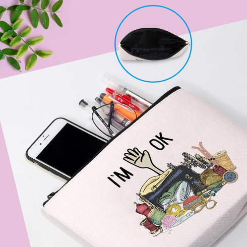 GJTIM Quilting Themed Gift Sewing Gift Sewing Storage Bag Stitching Makeup Bag For Quilters Seamstress Tailors Sewing Lovers (OK Sewing Bag)...