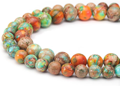 Natural Gemstone Beads for Jewelry Making,8mm Orange Imperial Jasper Polished Round Smooth Stone Beads,Genuine Real Stone Beads for Bracelet Neckl...