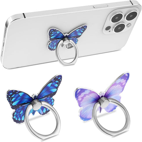 2 Pcs Butterfly Cell Phone Ring Holder 360° Rotation Zinc Alloy Bling Finger Kickstand Cute Fashion Beautiful Phone Ring Grip Universal Compatible...