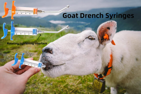 2 Pcs Goats Feed Water Distributor, Reusable, Drench Nozzle, Adjustable Dosage, for Goats, Sheep, Horse, Pig, Dog, Cattle, Cat Supplies (Blue+Oran...